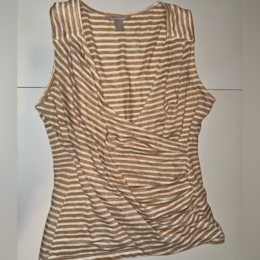 Banana Republic Tan and White Striped Top